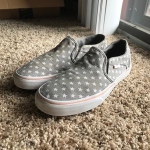 Gray Star Patterned Slip On Vans